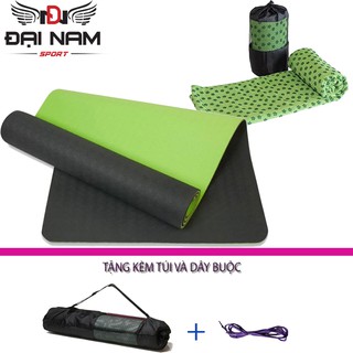 Combo Thảm Tập Yoga TPE 6mm 2 Lớp + Khăn Trải Thảm Chống Thấm,Chống Trơn Trượt Đại Nam Sport