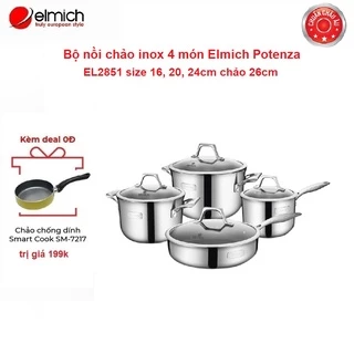 [LIFEMCMBP4 -12% đơn 250K] Bộ nồi chảo inox Elmich Potenza EL2851