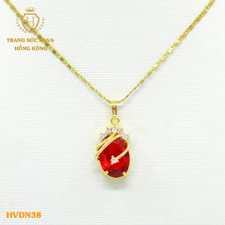 Dây Chuyền, Vòng Cổ Nữ Mặt Đính Đá Màu Đỏ Xi Mạ Vàng Non Cao Cấp - Trang Sức Hava Hong Kong - HVDN38