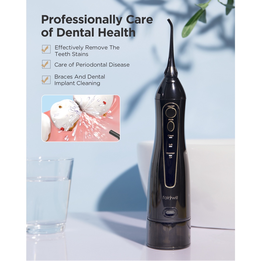 Ảnh Máy tăm nước FAIRYWILL cầm tay 5020E có 8 đầu vòi thay thế với bể nước 300mL tiện dụng 4