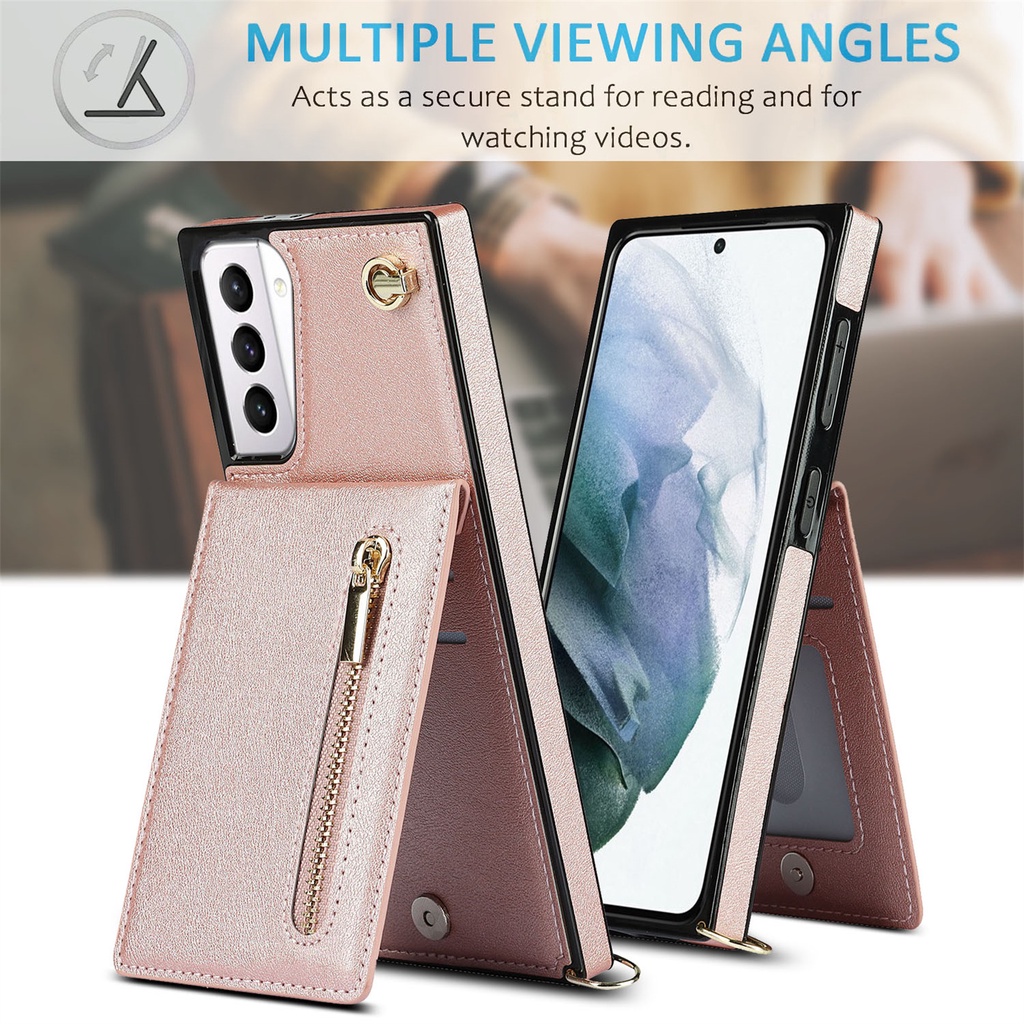 Ốp Điện Thoại Da Kèm Ngăn Đựng Thẻ Có Dây Đeo Chéo Cho Samsung Galaxy S22 S20 S21 FE Plus Note 20 Ultra