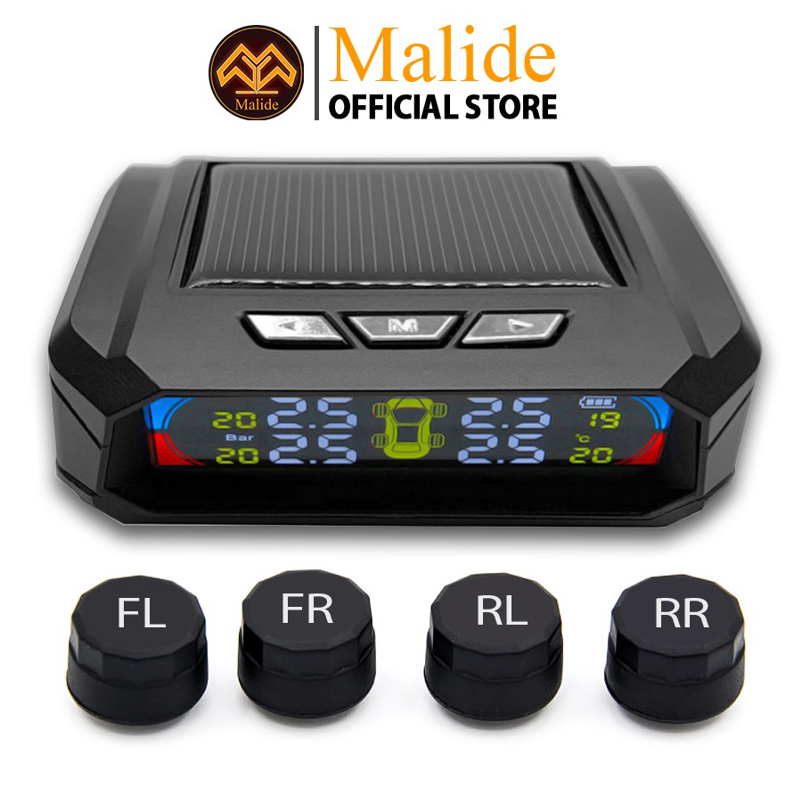 Cảm biến áp suất lốp van ngoài Malide + màn LCD màu hiển thị thông số, pin mặt trời - Bản nâng cấp - MLD38
