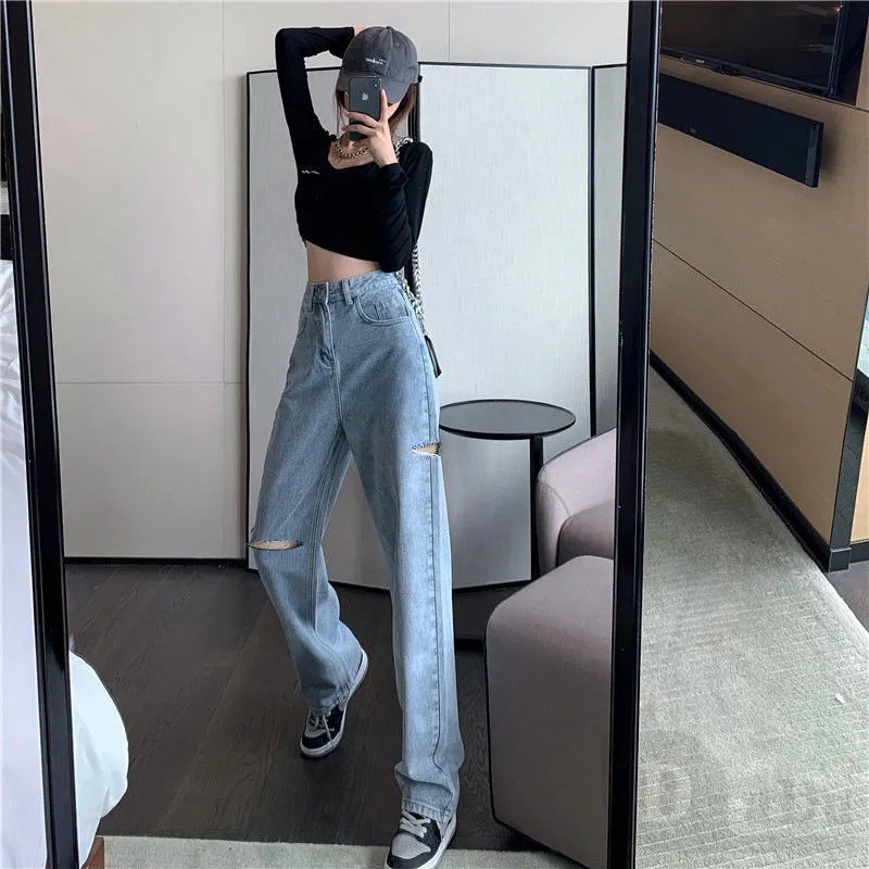Ảnh Daduhey Quần Jeans Cho Nữ Lưng Cao Xẻ Rách Cá Tính Size S-5XL 1