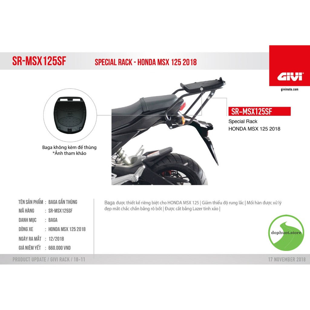Baga sau GIVI SR xe Honda MSX - CHÍNH HÃNG
