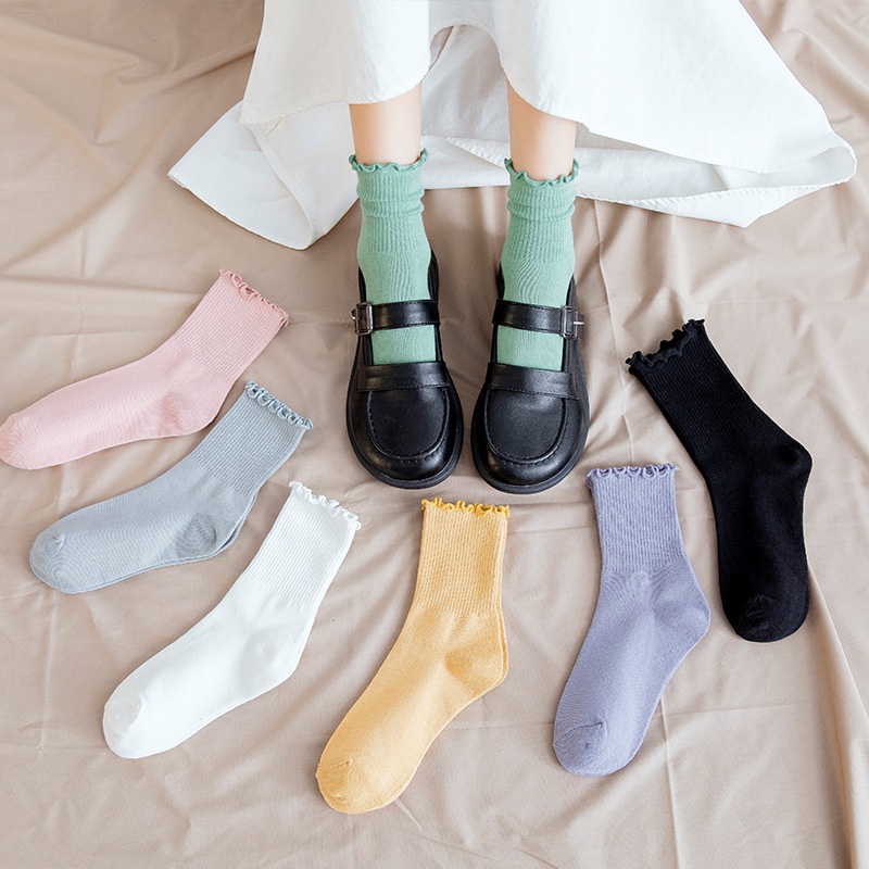Tất cổ cao vớ bèo nhún thời trang HANASO phong cách Lolita Hottrend 2022 chất cotton Hàn siêu mềm T104
