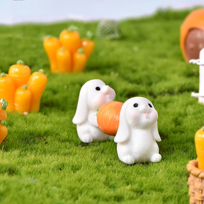 Tượng trang trí hình chú thỏ/ cà rốt/ giỏ đựng hoạt hình đáng yêu dành cho tiểu cảnh bàn làm việc