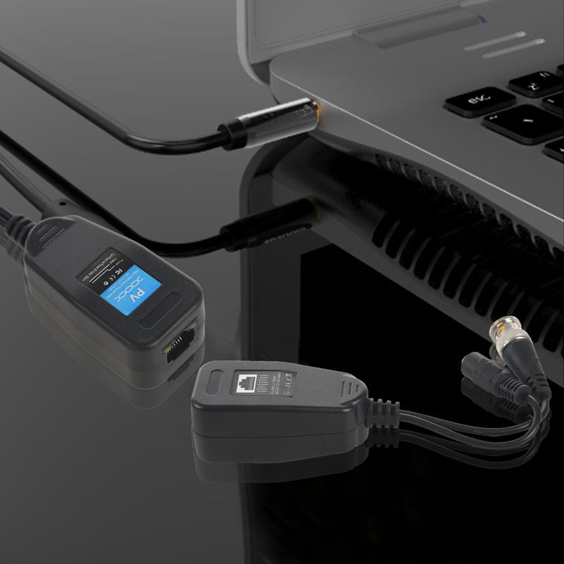 Balun Video thụ động HD-CVI / TVI / AHD có đầu nối nguồn và Bộ phát dữ liệu RJ45 CAT5 1 cặp