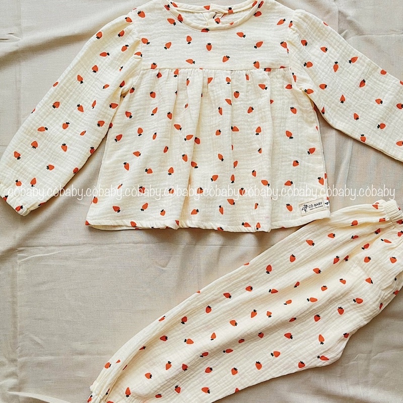 Bộ ngủ dài vải xô muslin họa tiết xinh cho bé trai bé gái