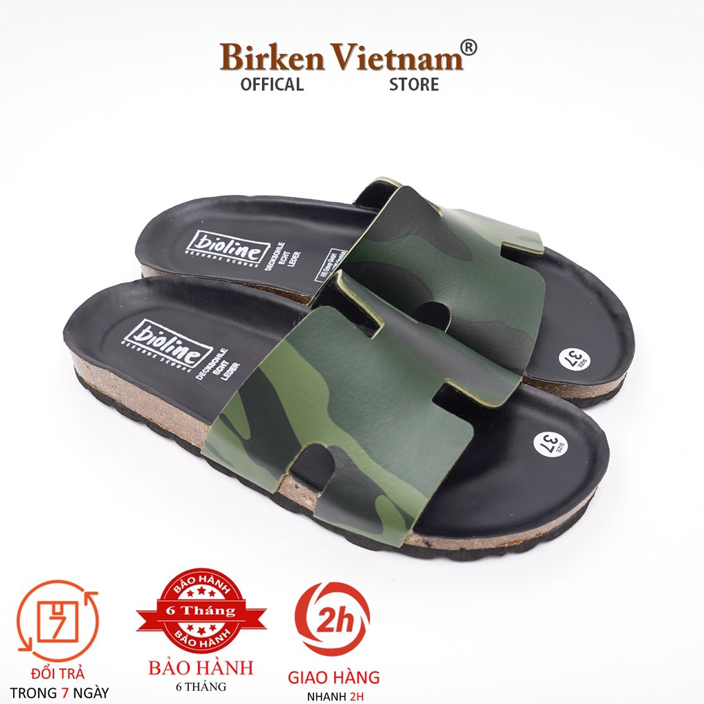 Mã R04 DÉP ĐẾ TRẤU Da PU Camo Rằn Ri Quai Chữ H Unisex Birken Vietnam ...