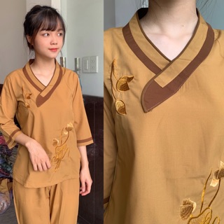 Đồ lam đi chùa _ đồ đi chùa cho nữ thêu sen nhiều màu