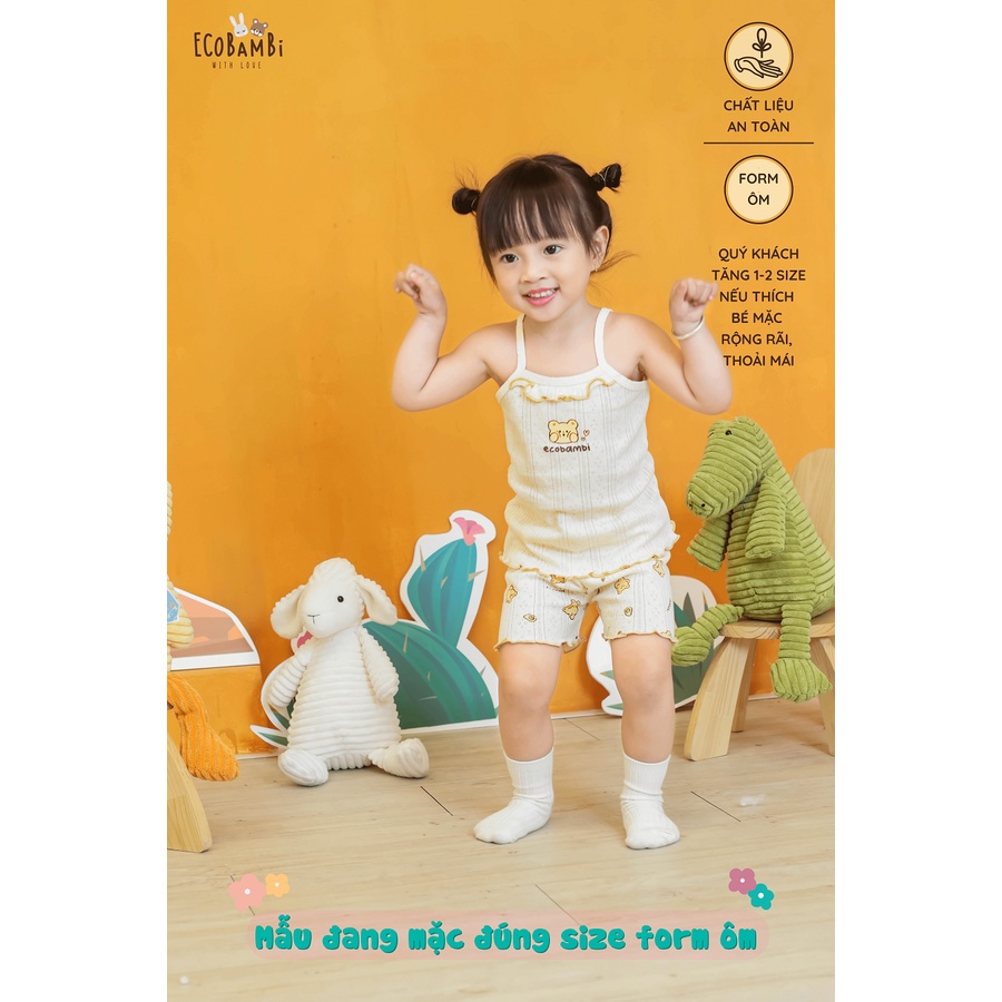Bộ 2 dây thun thông hơi cotton cao cấp, dáng QUẦN NGẮN phong cách Hàn Quốc in Gấu cho bé gái Ecobambi
