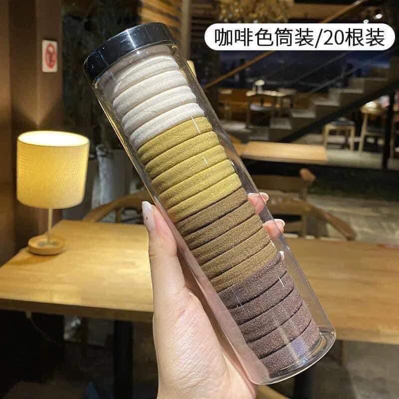 Ống chun tóc gồm 20 chun buộc tóc trơn nhiều màu sắc cho nữ