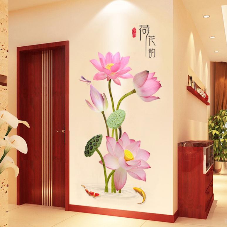 Decal (tranh) dán tường Hoa sen hồng mới 3D 02 | Shopee Việt Nam