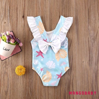 Bộ Đồ Bơi Một Mảnh Không Tay Phối Bèo Nhún In Họa Tiết Vỏ Sò Và Sao Biển Đáng Yêu Dành Cho Bé Gái