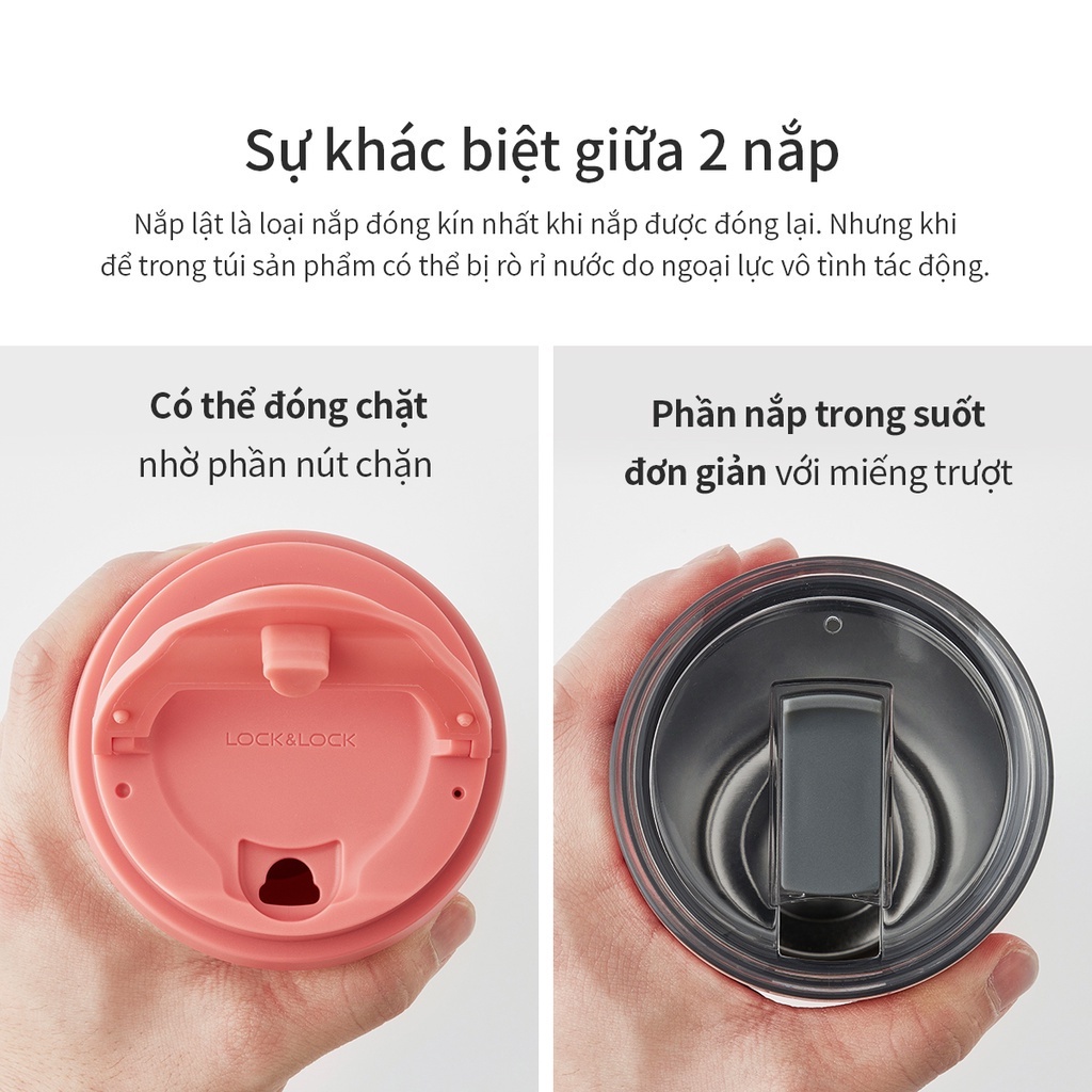 Ly giữ nhiệt LocknLock 540ml LHC4279 Màu Đen , có 2 nắp tiện lợi, đế silicone, inox SUS304 - K-MALL