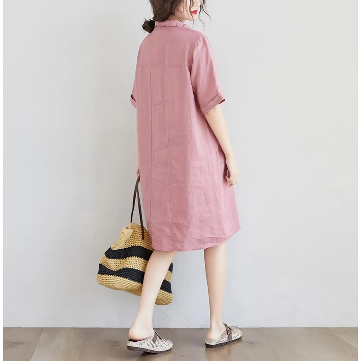 Đầm suông nữ Linen - Cổ đức, 2 túi bổ cơi, vải Linen bột Premium, form váy suông không kén dáng - DS29
