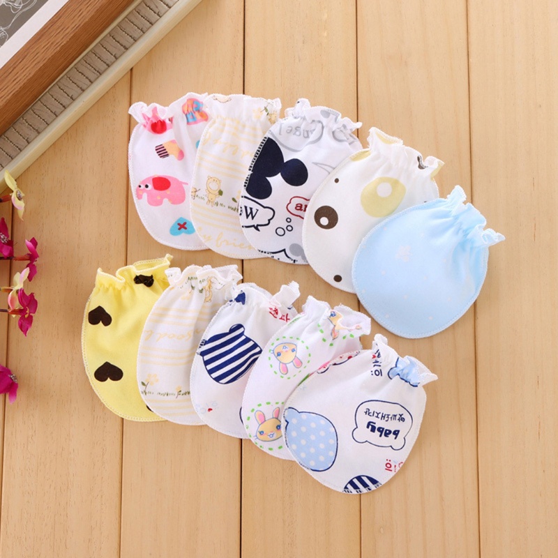 Fl Bộ găng tay sơ sinh dễ thương 1 cặp 0-6 tháng tuổi Găng tay không trầy xước in hình đáng yêu