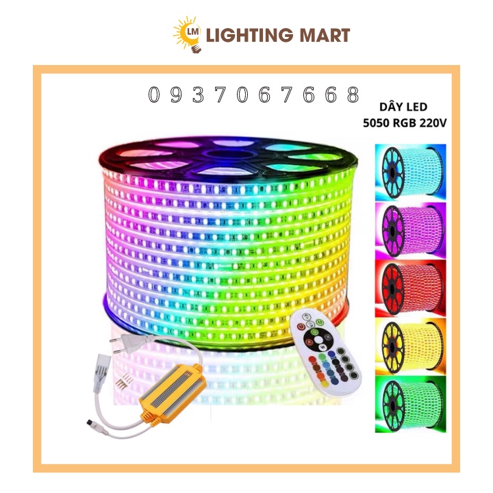 COMBO 10M ĐÈN LED DÂY ĐỔI MÀU 5050 RGB 220V + BỘ NGUỒN REMOTE - ĐÈN LED ...