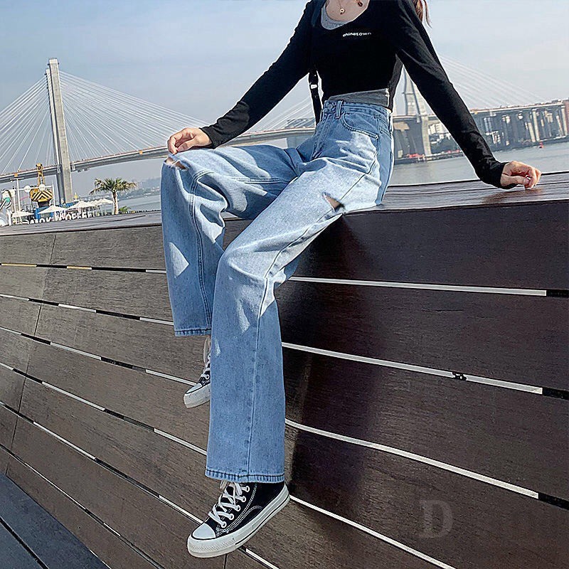 Ảnh Quần jeans dáng dài phối rách cá tính hợp thời trang dành cho nữ 4