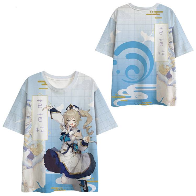 Anime Áo Thun Genshin Impact Unisex Tay Ngắn Top Keqing Ganyu Hutao Áo Sơ Mi Rời Plus Kích Thước
