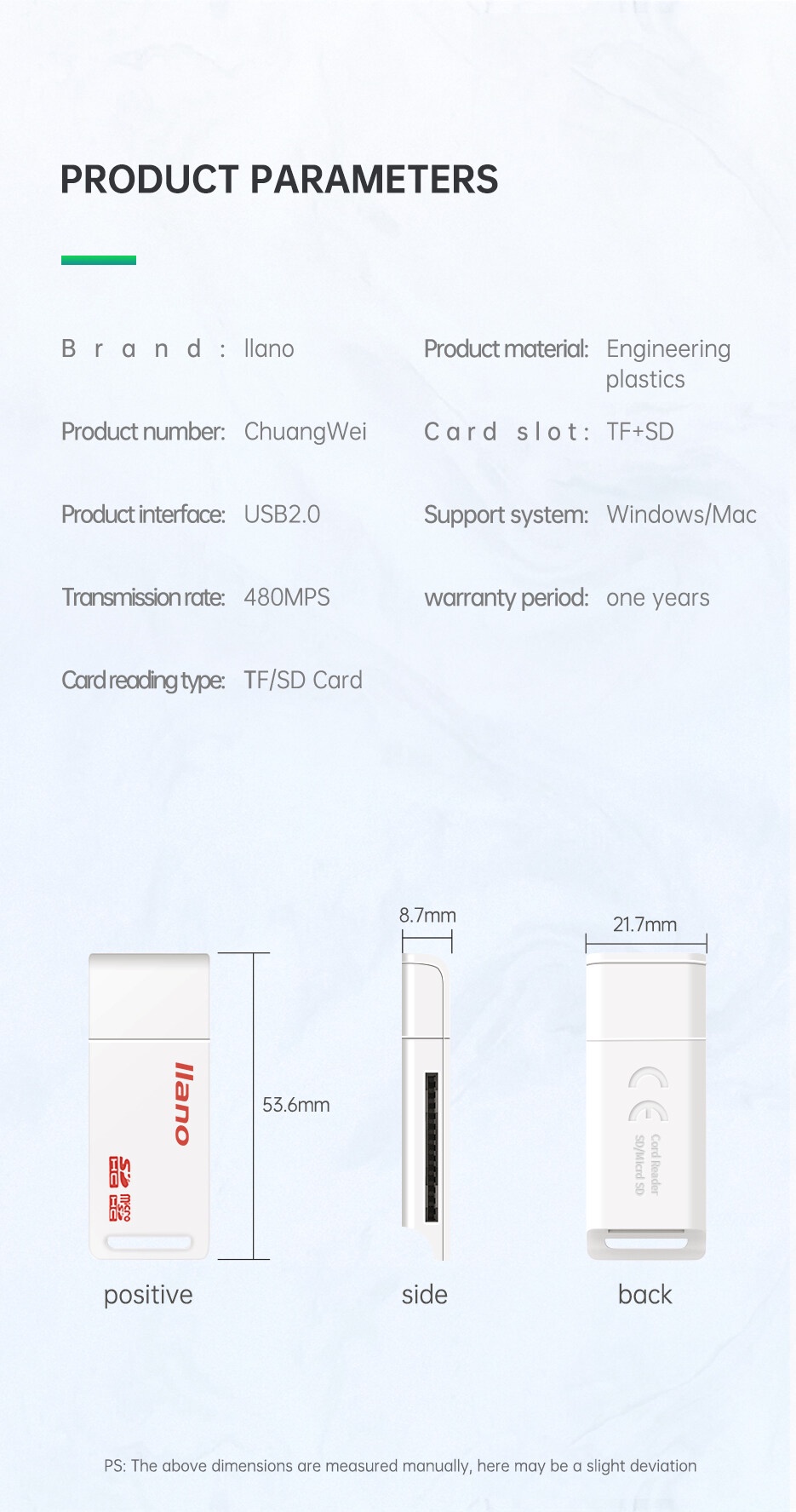 Mô tả Đầu đọc thẻ nhớ USB LLANO TF/ SD 2 trong 1 - 6