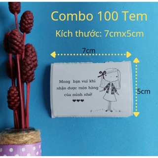Set 100 tem cám ơn khách hàng hình cô gái, có sẵn keo kích thước 7x5cm