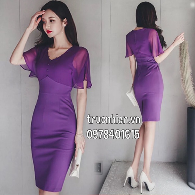 Đầm body tay phối lưới tay cánh dơi