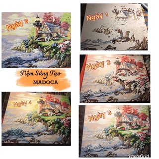 Tranh tô màu theo số hóa Madoca có khung 40x50cm Bờ sông yên bình T1034
