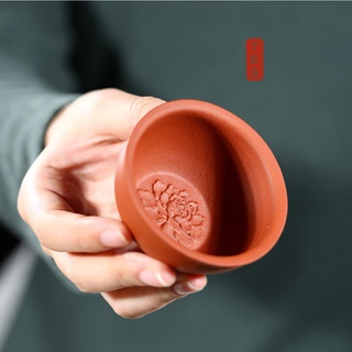 Ly trà tử sa, gốm tử sa, dáng hoa mẫu đơn, hoa đào, kích thước 6.8x3cm, dung tích 50ml