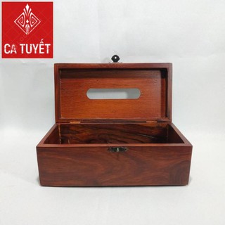 Hộp đựng giấy ăn GỖ HƯƠNG chạm khắc hoa hồng leo có viền( LOẠI TO - ẢNH THẬT)