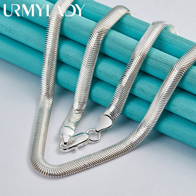 URMYLADY Bạc 925 Dây Xích Rắn Phẳng 16 / 18 / 20 / 22 / 24 / 26 Inch Vòng Cổ Dành Cho Nam Nữ Tiệc Cưới Trang Sức Thời Trang