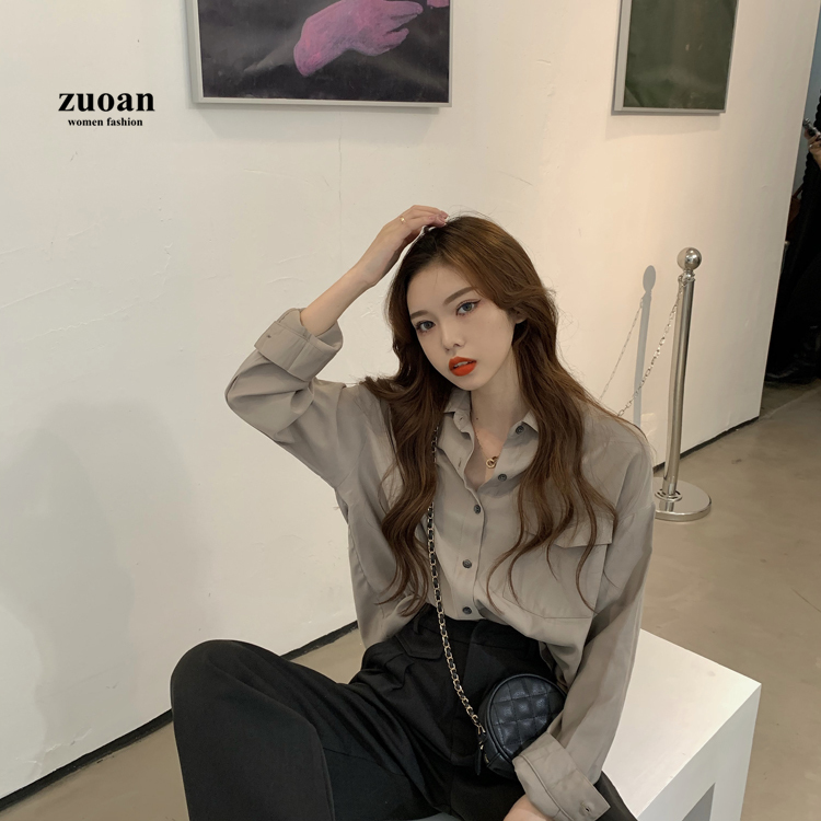 Áo sơ mi SUXI tay dài màu trơn phong cách Hàn Quốc cổ điển thời trang mùa thu dành cho nữ