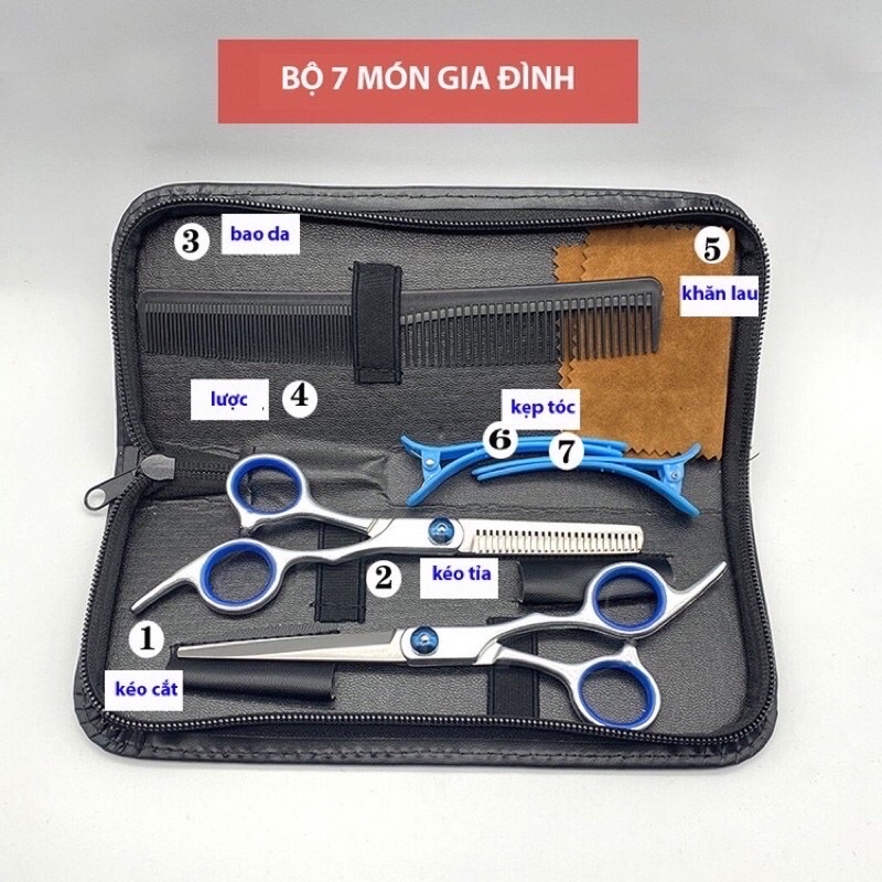 Bộ kéo cắt tóc cho thợ 7 món ,kéo cắt tóc trẻ em ,salon tóc đều phù hợp sử dụng