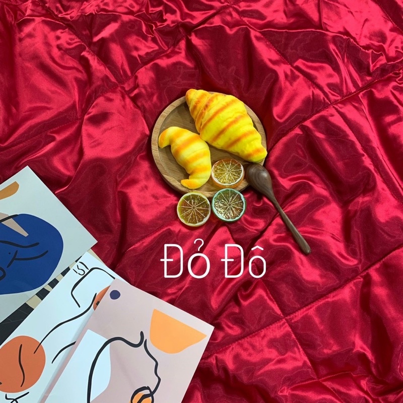 Bộ Phi Lụa Trải Nệm - Nguyên Bộ Phi Lụa Màu Đỏ Đô