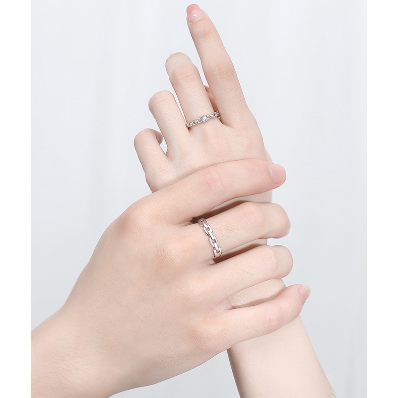 Nhẫn Cặp Đính Đá Zircon Đơn Giản Có Thể Điều Chỉnh Kích Cỡ