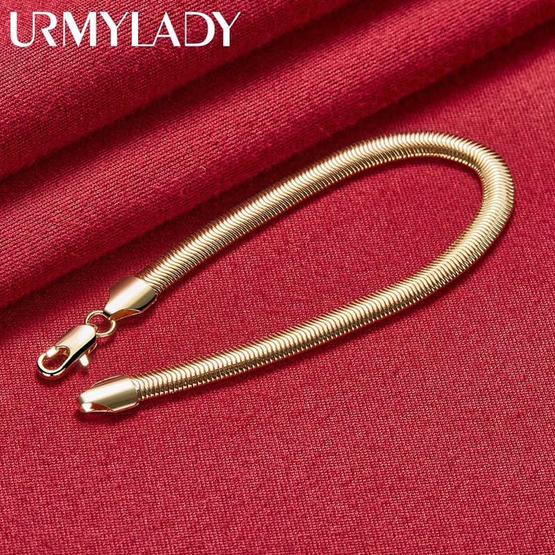 URMYLADY Flat Rắn Xương Dây Chuyền 24K Vàng 6 Inch Vòng Tay Dành Cho Nam Nữ Quyến Rũ Cưới Đính Hôn Thời Trang Đảng Trang Sức