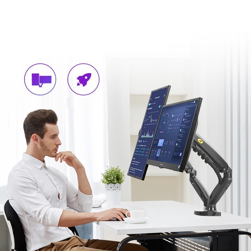 Giá treo màn hình kép NB F160 17-27 inch, tải trọng 9kg mỗi bên, TK18 xếp 2 màn hình trên dưới 27" - ảnh 2