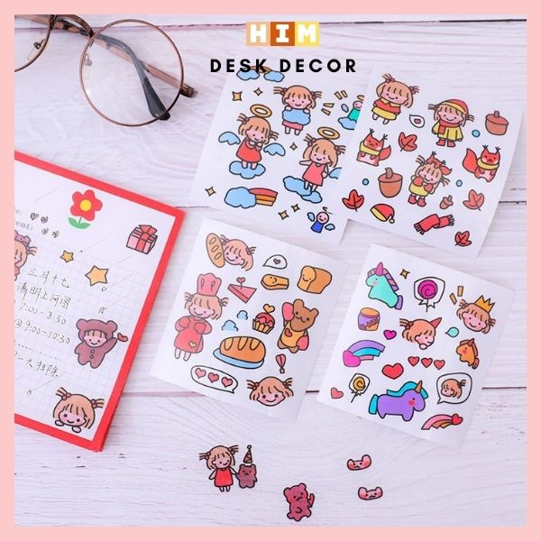 Bộ Set 4 Miếng Hình Dán Sticker Cô Gái Dễ Thương Phong Cách Hàn ...