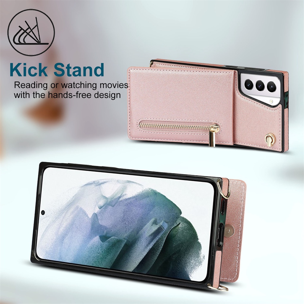 Ốp Điện Thoại Da Kèm Ngăn Đựng Thẻ Có Dây Đeo Chéo Cho Samsung Galaxy S22 S20 S21 FE Plus Note 20 Ultra