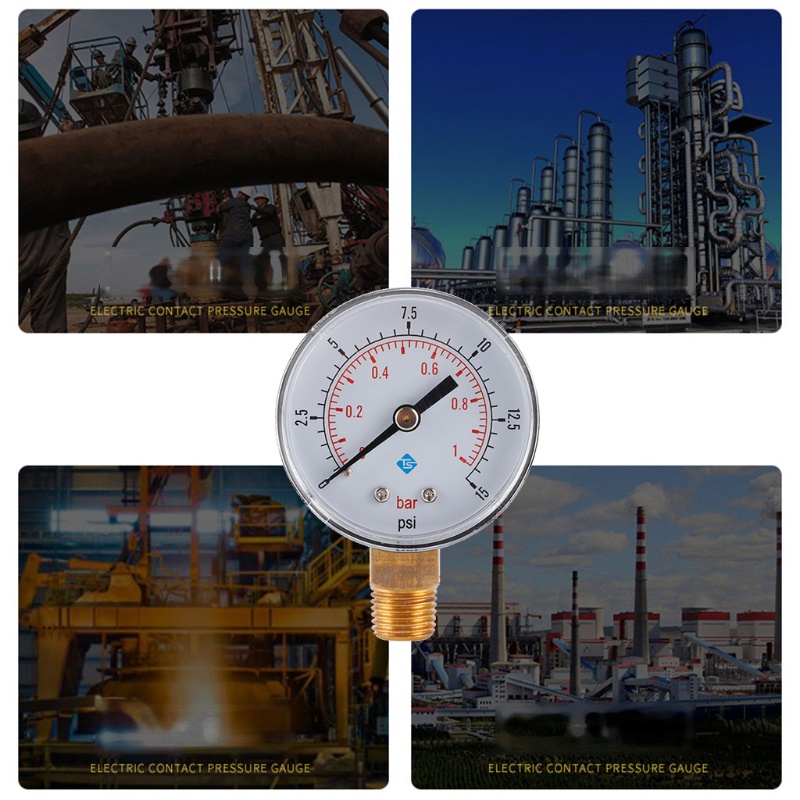 Bang Manometer 1 4 BSPT Đồng hồ đo áp suất ren 0-15psi 0-1bar Bộ lọc bể bơi Mặt số áp suất nước Đồng hồ đo áp suất thủy lực Me