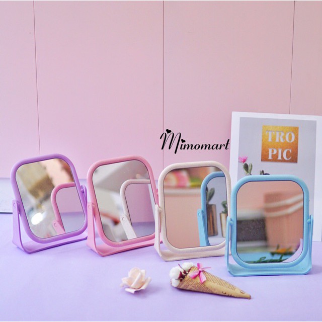 Gương Để Bàn💚CAM KẾT CHUẨN💚 Gương Trang Điểm Để Bàn 2 Mặt Xoay Chất Liệu Lúa Mạch Bền Chắc