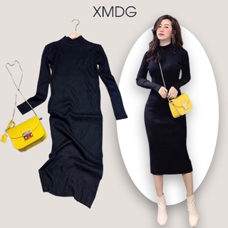 Váy body, váy len tăm cổ 3 phân, dáng ôm qua gối, thời trang nữ thu đông