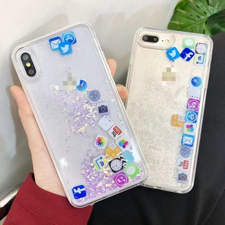 Ốp Điện Thoại Quicksand Cho iPhone 15 14 13 12 11 Pro X XS Max Mini 7 8 6 6s plus Vỏ Điện Thoại Di Động Biểu Tượng Ứng Dụng Chảy Chất Lỏng Dễ Thương