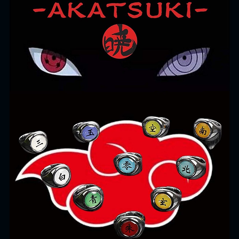 Set 10 Nhẫn Hóa Trang Naruto Akatsuki Uchiha Sasori Itachi Sharingan Có Thể Điều Chỉnh Kích Cỡ Cho Cặp Đôi