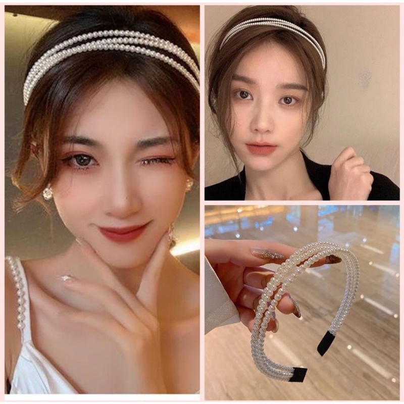 Cài tóc ngọctrai 3 sợi độc đáo, cài tóc thời trang, băng đô tóc thời trang, phụ kiện thời trang