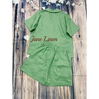Set bộ áo danton, quần short lưng cao. LINEN TƯNG PREMIUM. Hình thật. June Linen #S88