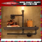 kệ treo tường gỗ kệ ống nước Kiêm đèn tường decor vintage bằng ống sắt độc lạ bền đẹp trang trí sáng tạo — ảnh 1