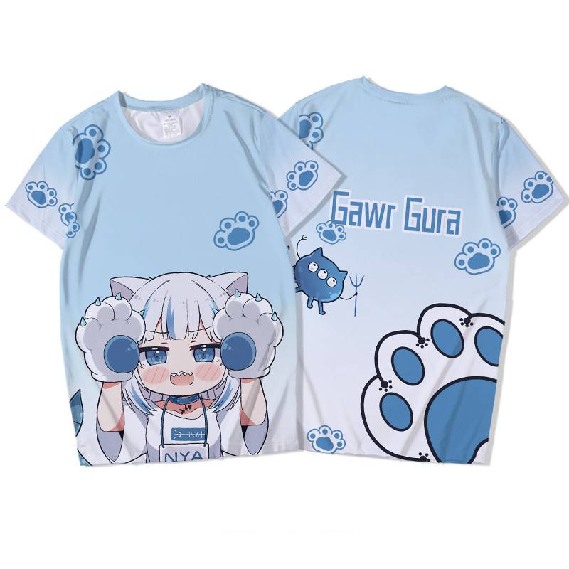 Gn Hololive Vtuber Gawr Gura Áo Thun Anime Tay Ngắn Áo Sơ Mi Rời Thời Trang Plus Size NG