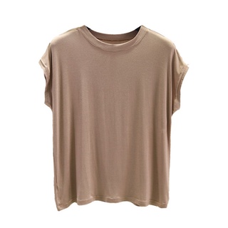 Áo thun nữ Modal Cotton cổ tròn Áo màu xám dáng rộng Áo thun không tay cỡ lớn Plus Size