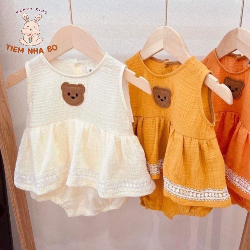 Bodysuit Cho Bé Gái Hình Gấu, Đồ Hè Cho Bé Gái Từ 5-13kg TNB